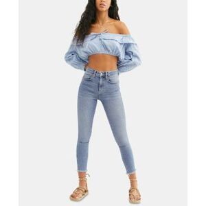 Free People High Waist Raw Hem Ankle Denim Legging In Havanna Blue - 24